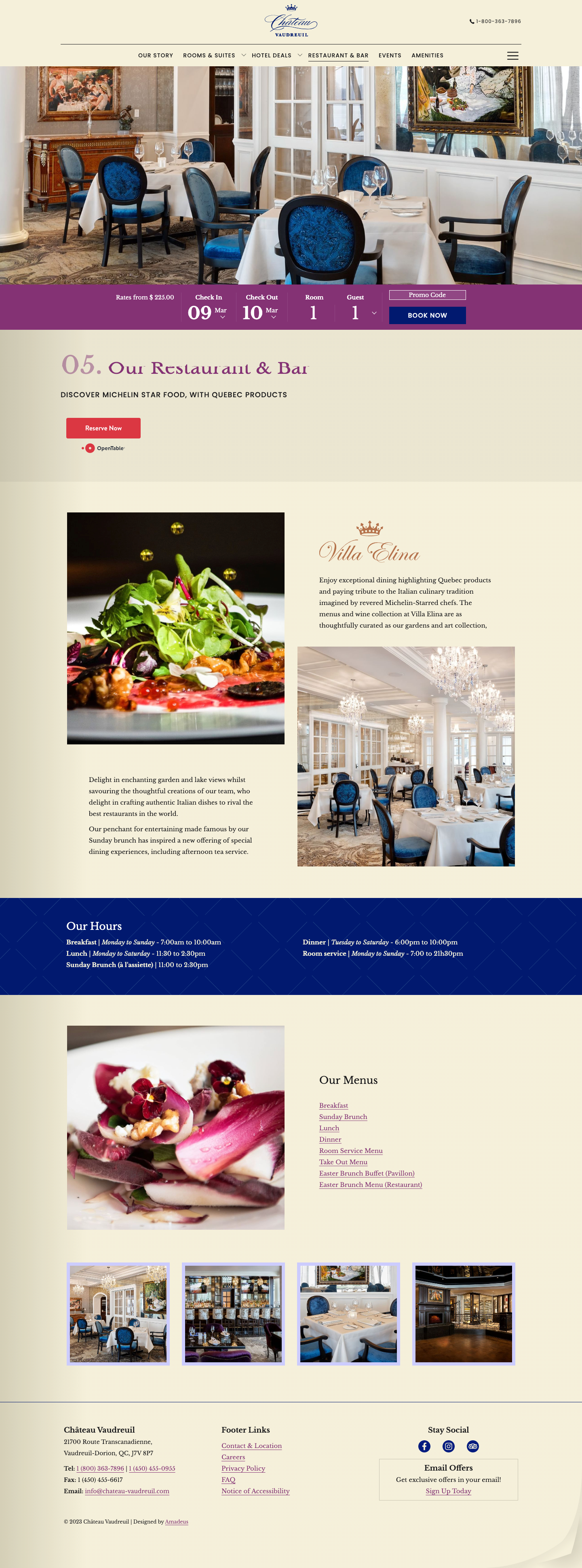Château Vaudreuil - Dining Page Design