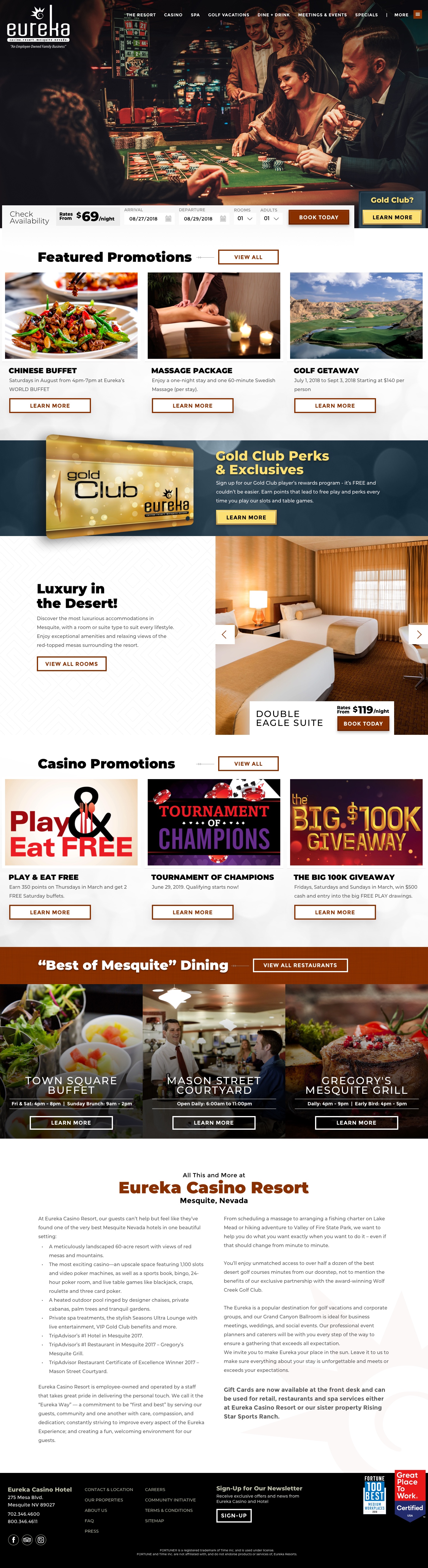 Eureka Casino Resort - Home Page Design