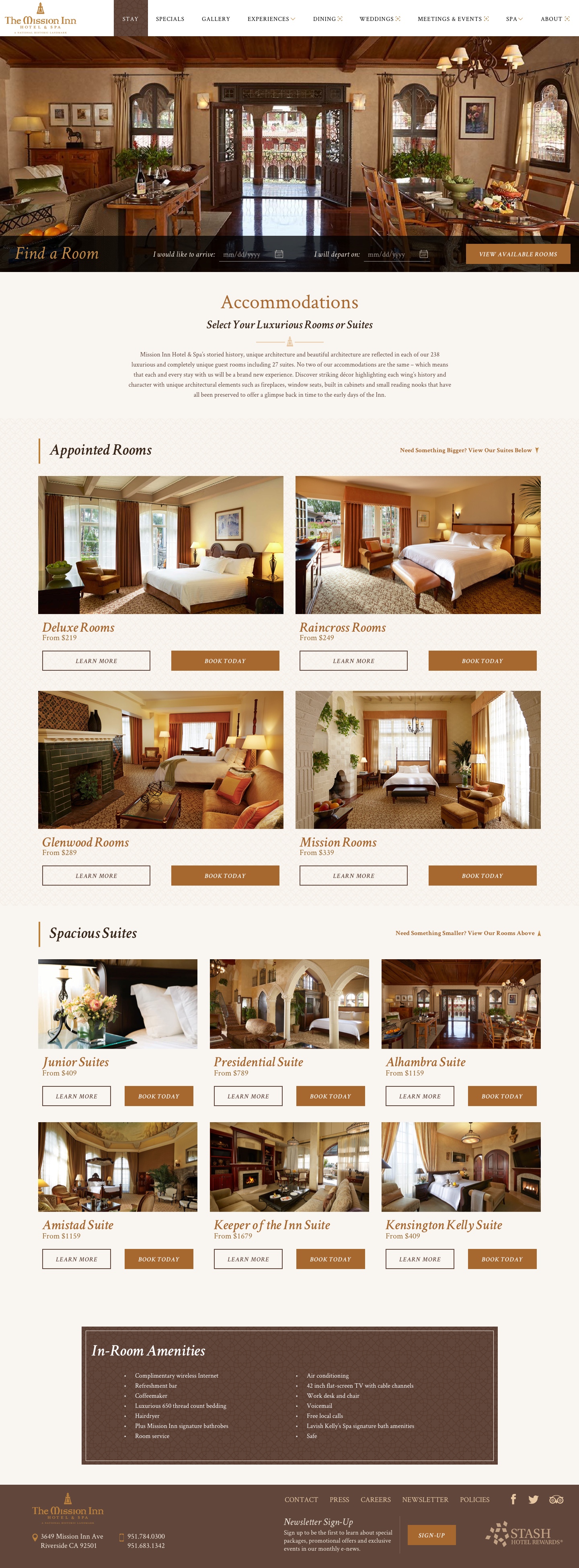 Mission Inn Hotel & Spa - Accommodations Page Design